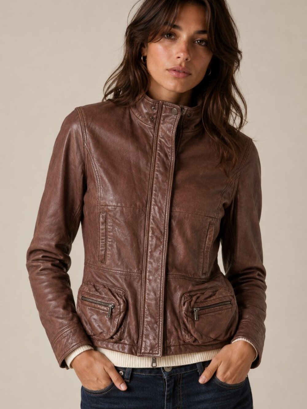 Vince Brown Leather Jacket from The Devil Wears Prada Medium